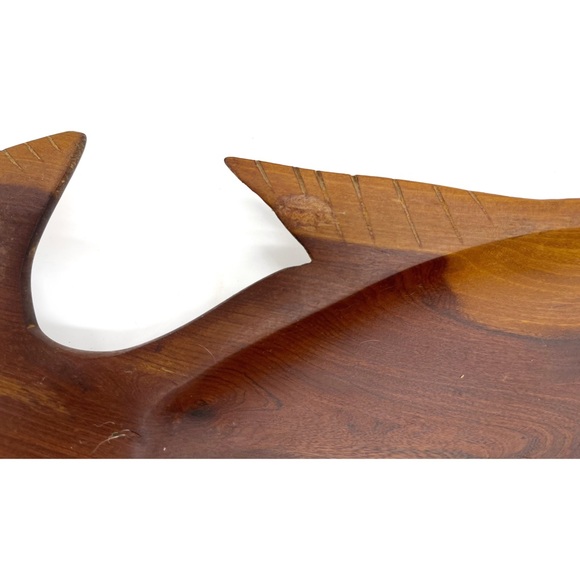 Vintage Mid Century Modern Wood Bowl Wood Inlet Eye 60s MCM Fish - Picture 3 of 5